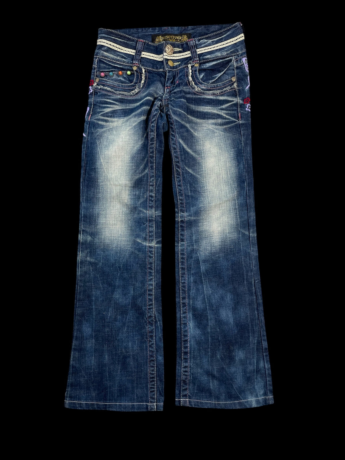 Red Pepper Low Waist Flared | Embroidered Backprint Women's (M)