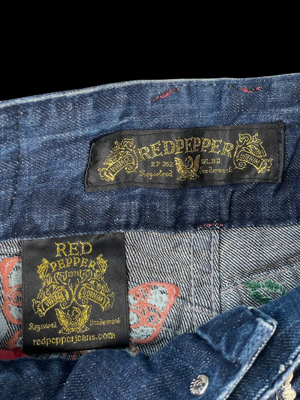 Red Pepper Low Waist Flared | Embroidered Backprint Women's (M)