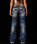 Red Pepper Low Waist Flared | Embroidered Backprint Women's (M)